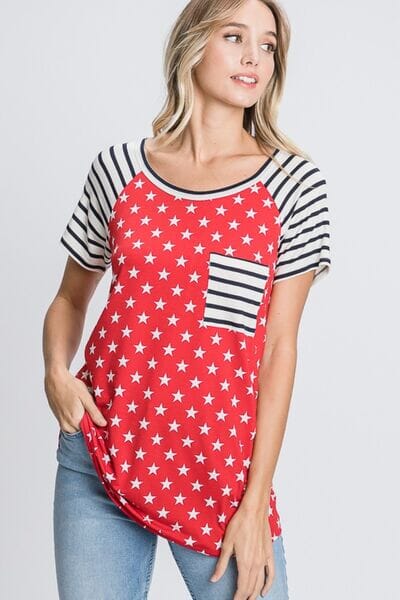 Heimish Full Size Star & Striped Round Neck Short Sleeve T-Shirt Plus Size - Sydney So Sweet