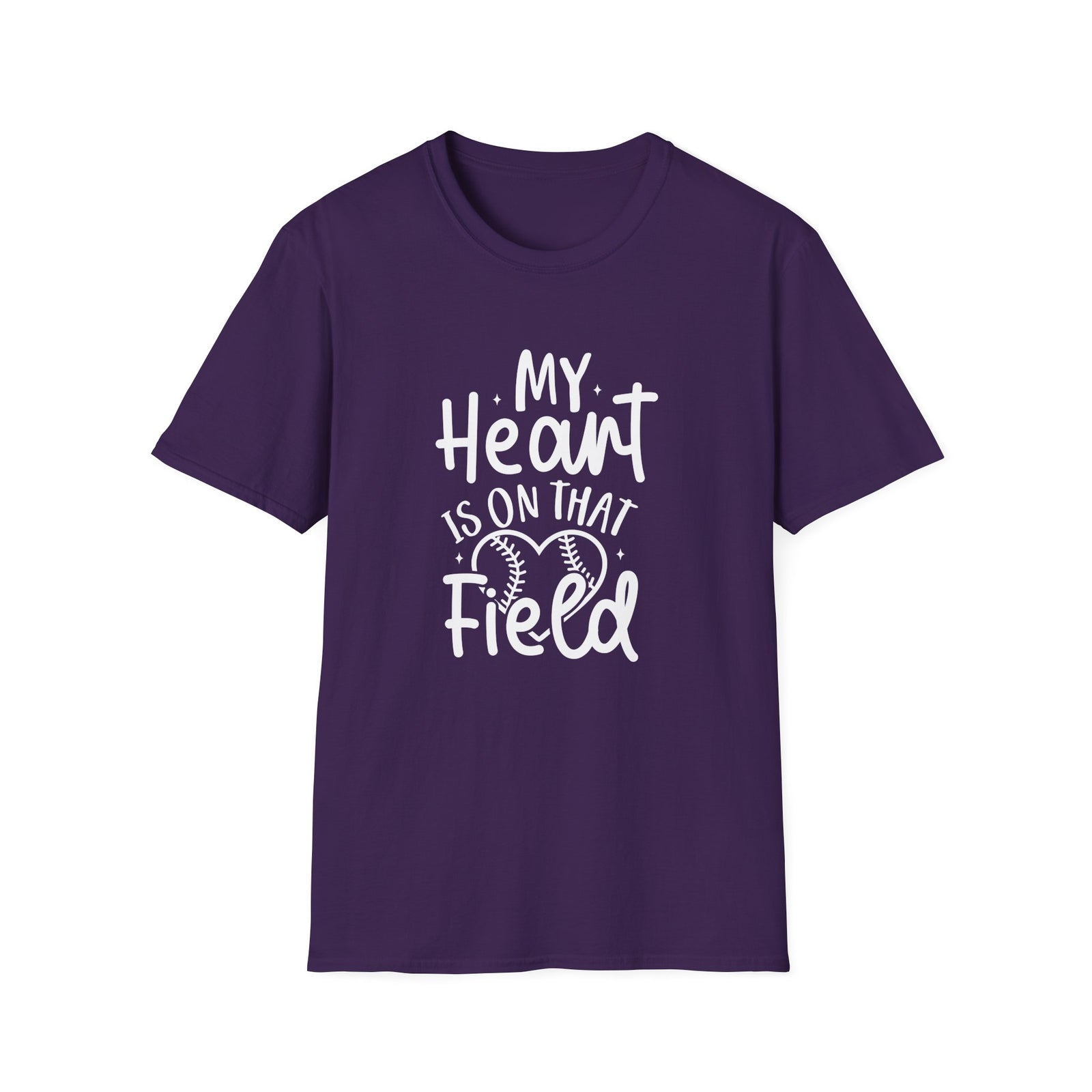 My Heart is On That Field Baseball or Softball Graphic T-Shirt Cute Sports Mom Tee (12 Team Colors)