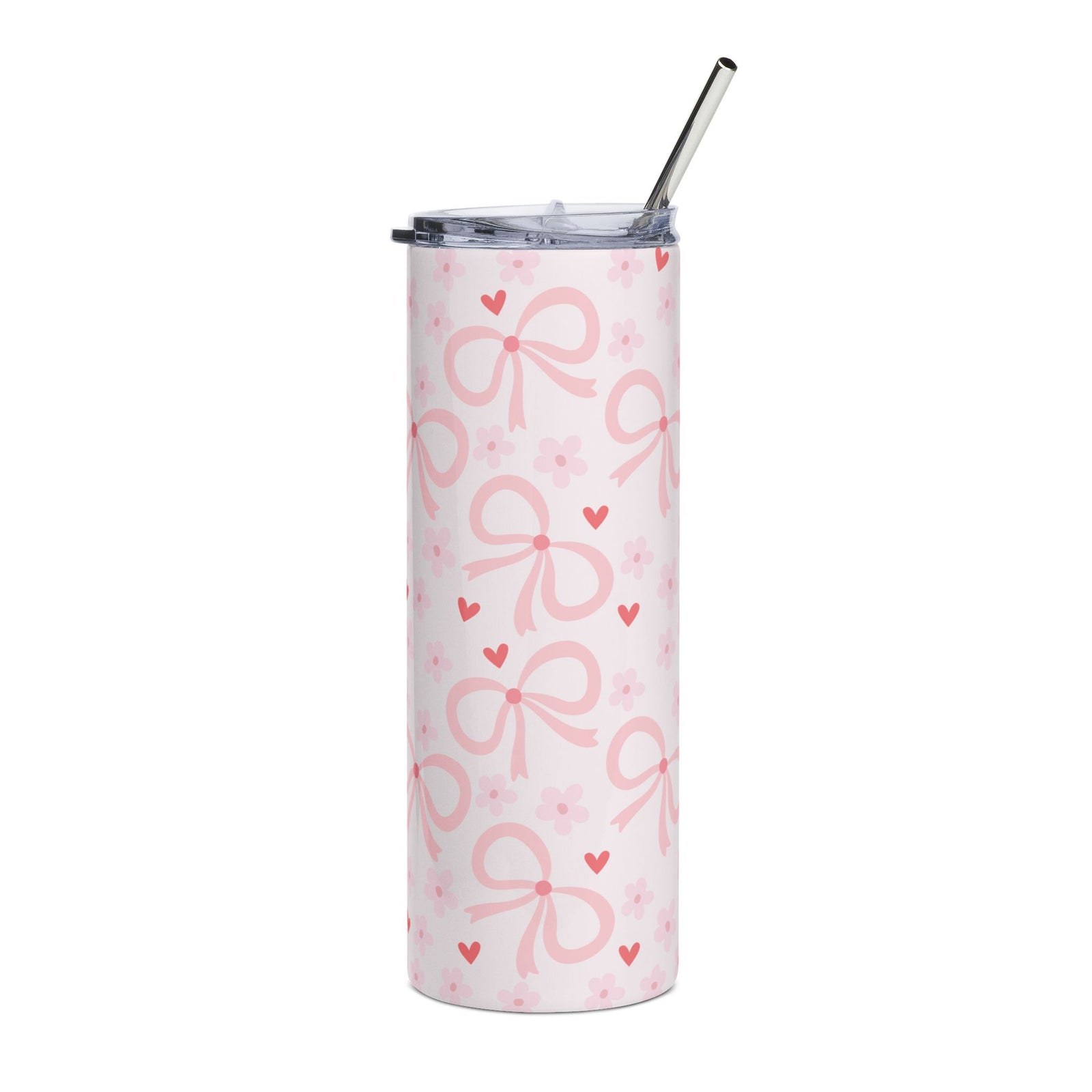 Pink Bows & Hearts20oz Stainless Tumbler Insulated Travel Cup Water Bottle