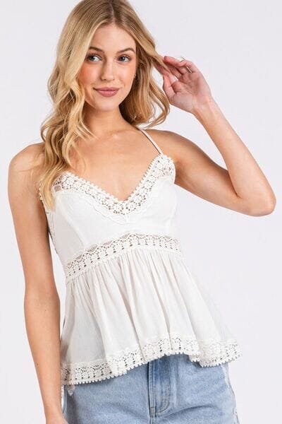 Mittoshop Crisscross Back Lace Detail V-Neck Cami - Sydney So Sweet