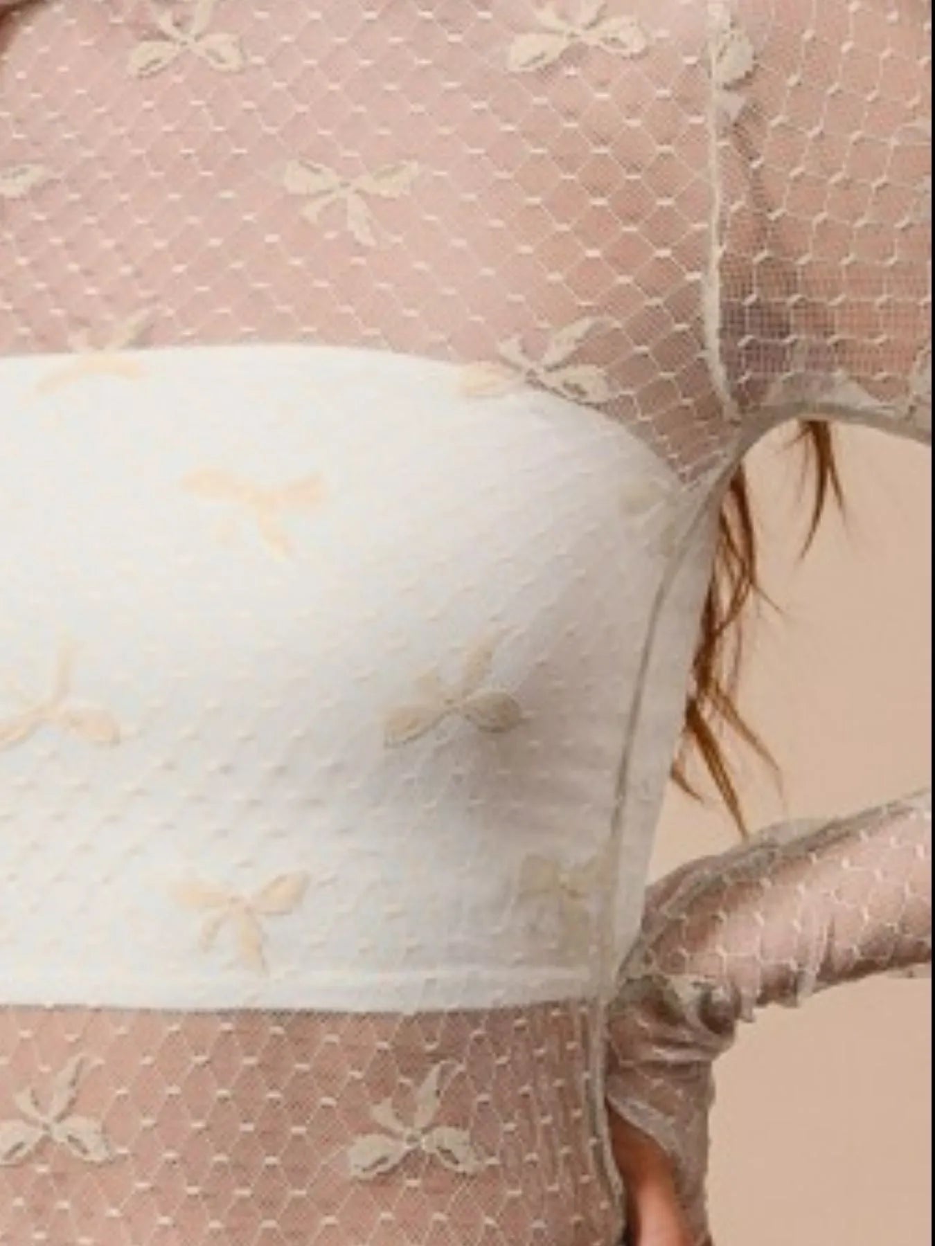 SO ME Bow Ribbon Pattern Sheer Lace Top - Sydney So Sweet