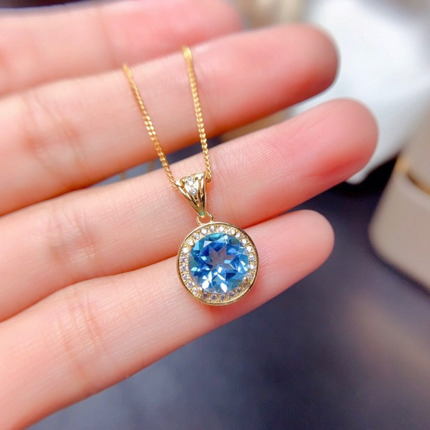 18K Gold-Plated Artificial Gemstone Pendant Necklace - Sydney So Sweet