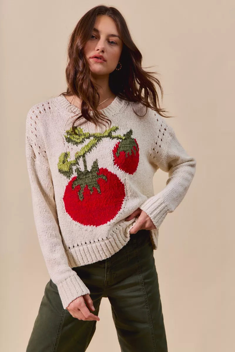 SO ME Vegetable Round Neck Long Sleeve Sweater - Sydney So Sweet