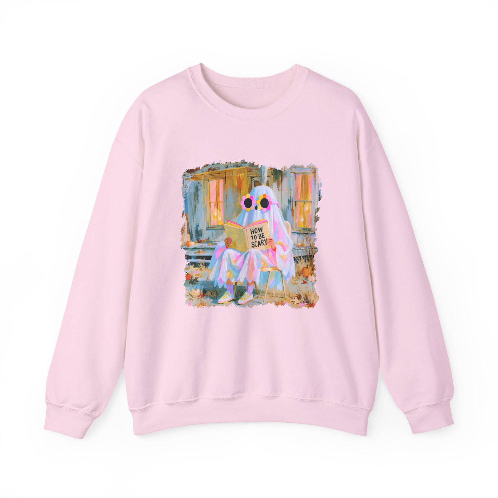 How to Be Scary Ghost Book Sweatshirt Pastel Retro Spooky Halloween Graphic Crewneck