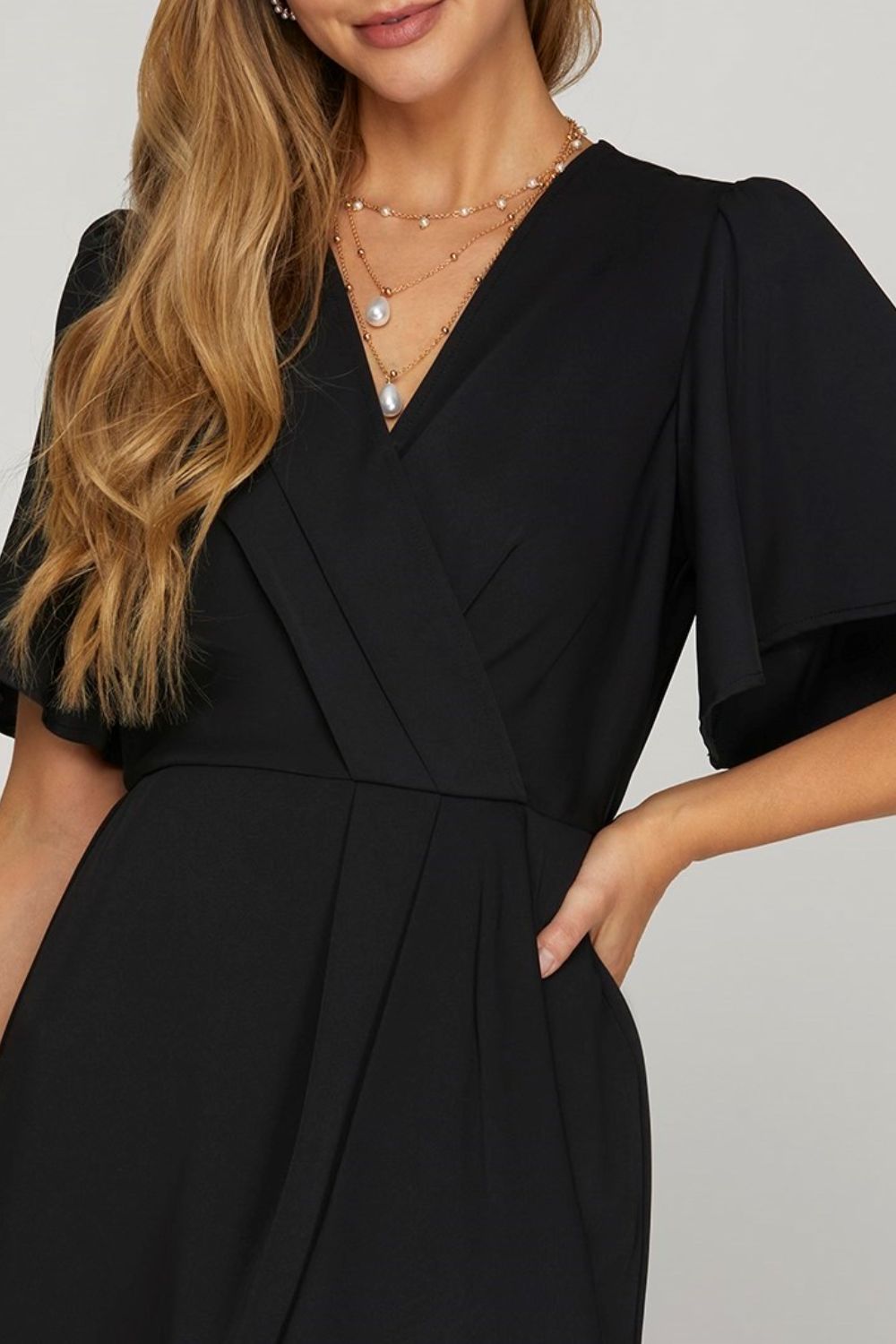She + Sky Ruffled Surplice Short Flutter Sleeve Mini Dress - Sydney So Sweet