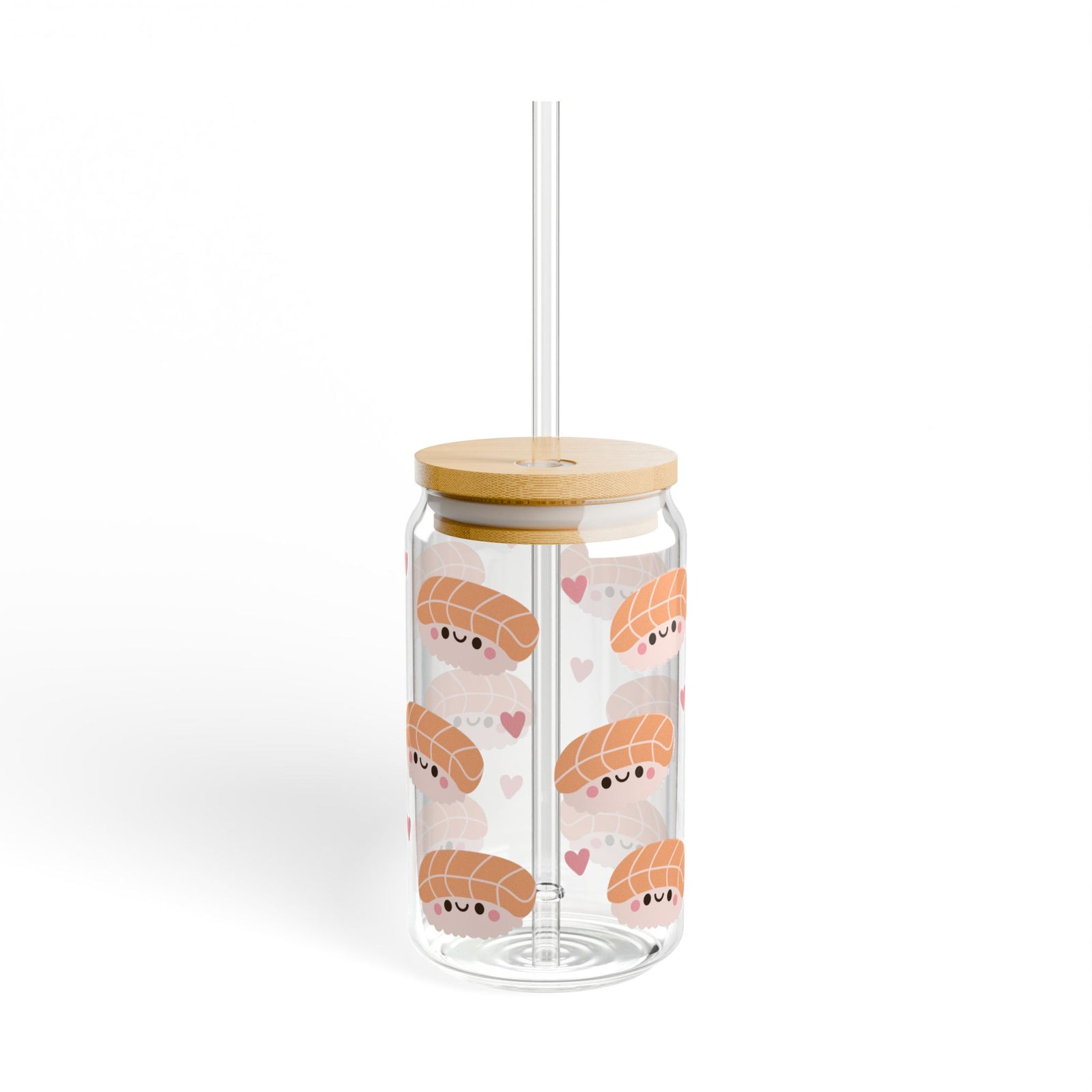 Kawaii Sushi Tumbler Sipper Glass 16oz — Reusable Drink Jar with Lid & Straw