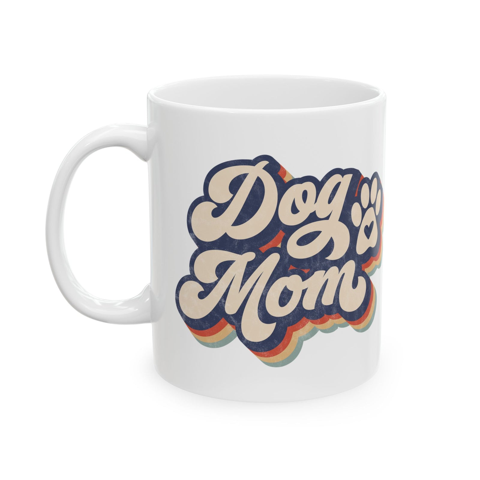 Dog Mom Retro Rainbow Paw Cute Ceramic Mug Coffee Cup (11oz & 15oz)