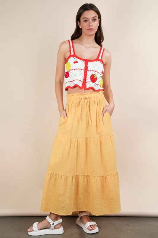 VERY J Elastic Waist Tiered Maxi Skirt - Sydney So Sweet