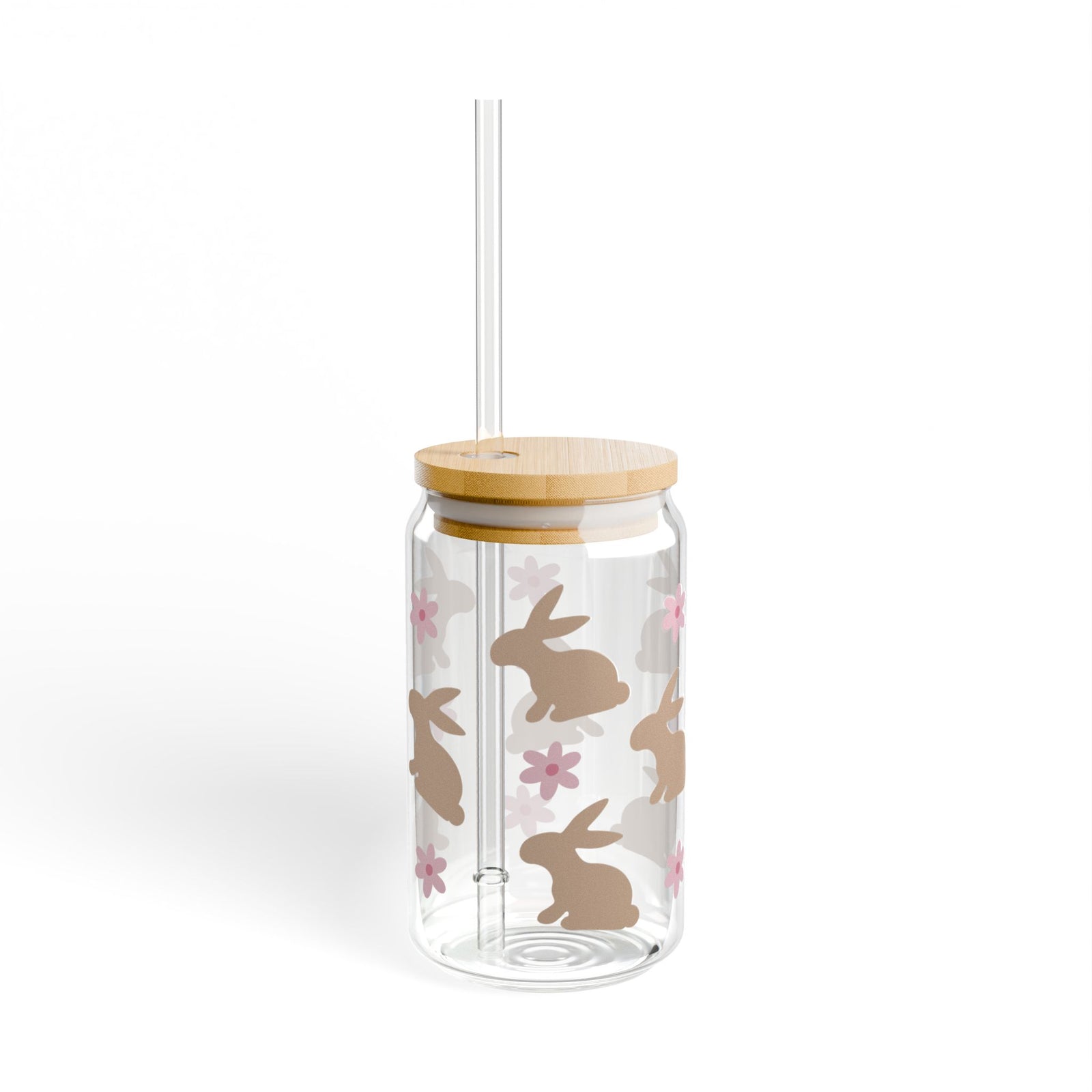 Daisy Bunny Tumbler Sipper Glass 16oz — Reusable Drink Jar with Lid & Straw