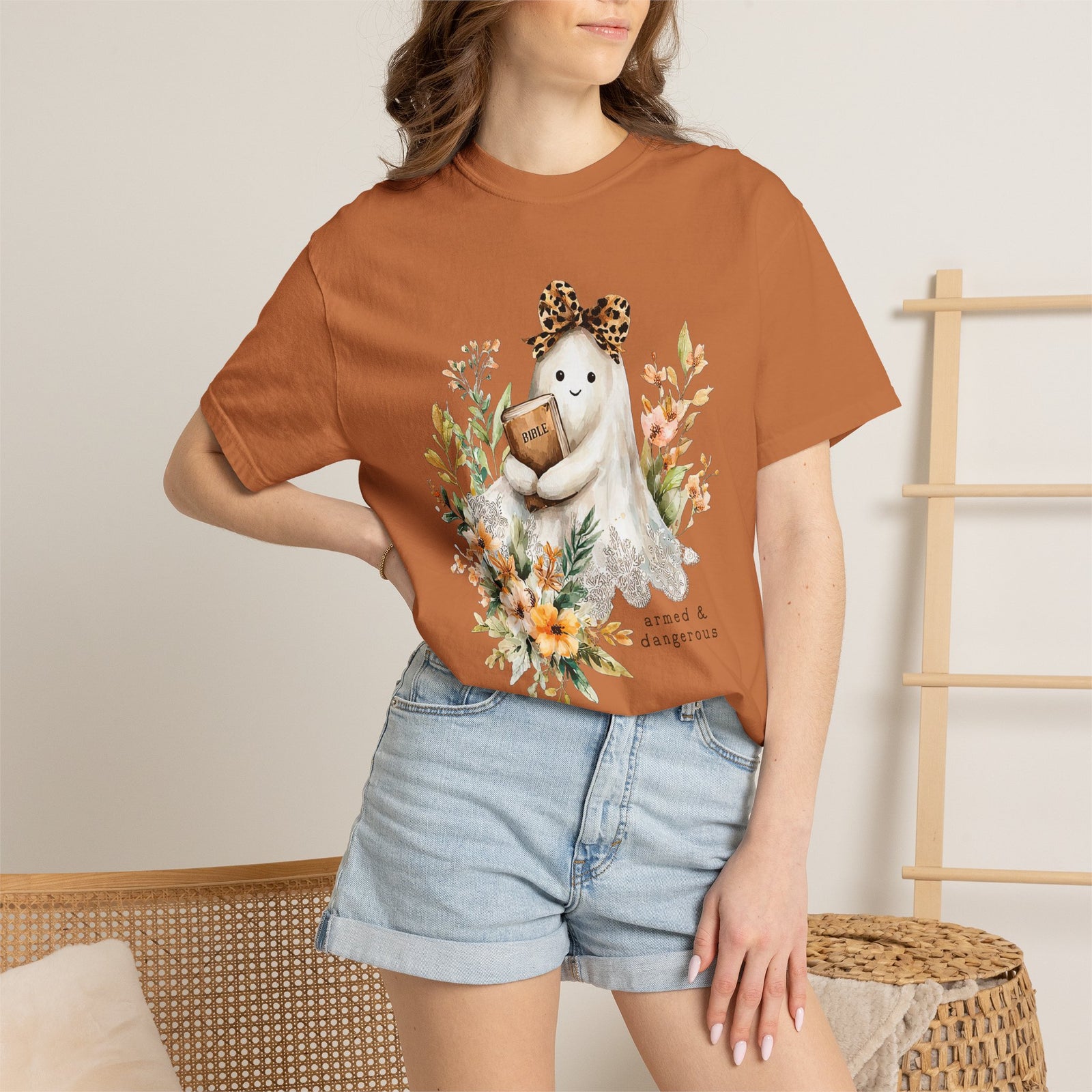 Bible Ghost Floral Tee Armed & Dangerous Cute Halloween Graphic T-Shirt