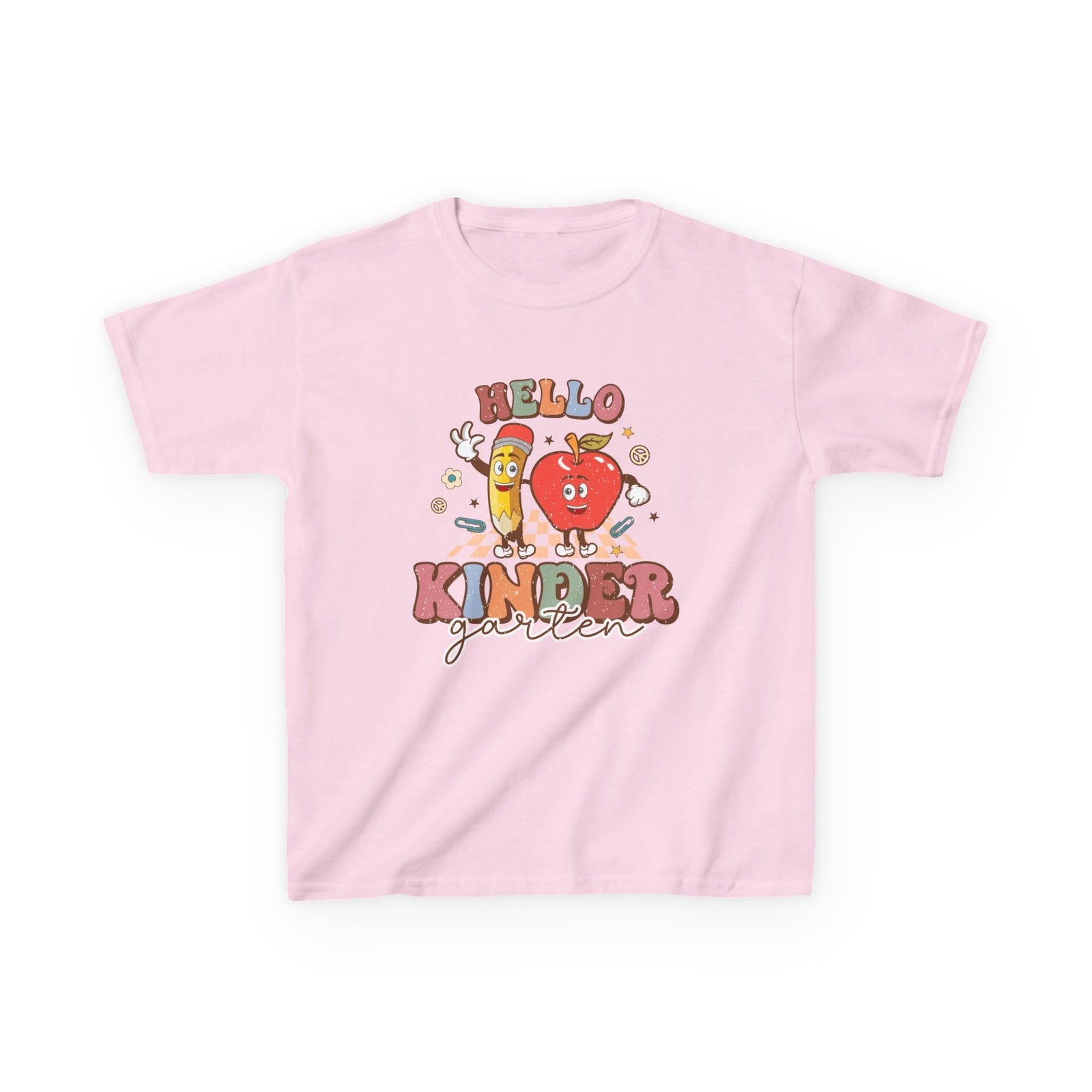 Hello Kindergarten Cute Apple & Pencil Graphic Tee Back-to-School Kids T-Shirt