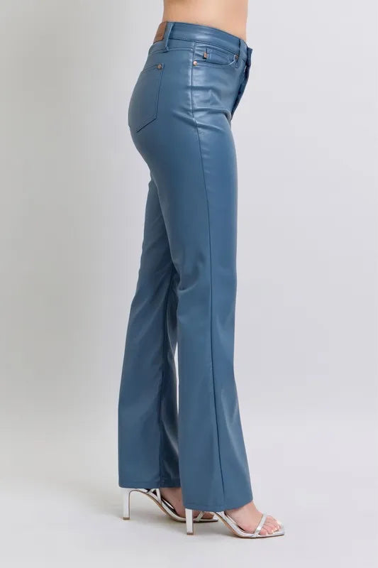 Judy Blue Full Size High Waist Tummy Control Faux Leather Bootcut Pants Plus Size - Sydney So Sweet