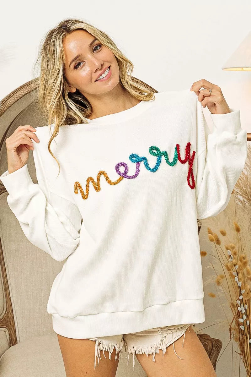 BiBi Merry Tinsel Lettering Drop Shoulder Sweatshirt - Sydney So Sweet