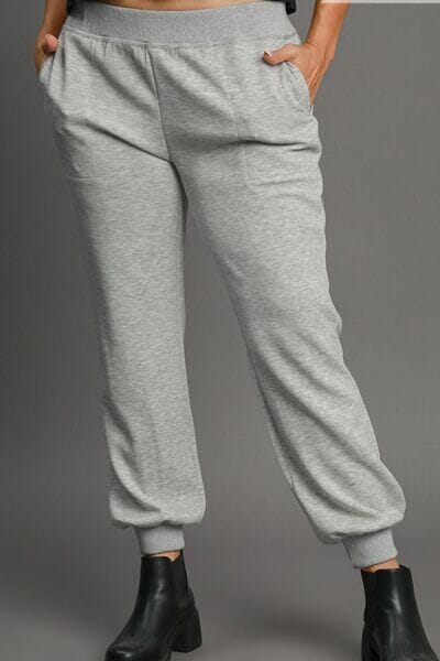 Umgee Full Size High Rise Elastic Waist Knit Joggers with Pockets Plus Size - Sydney So Sweet