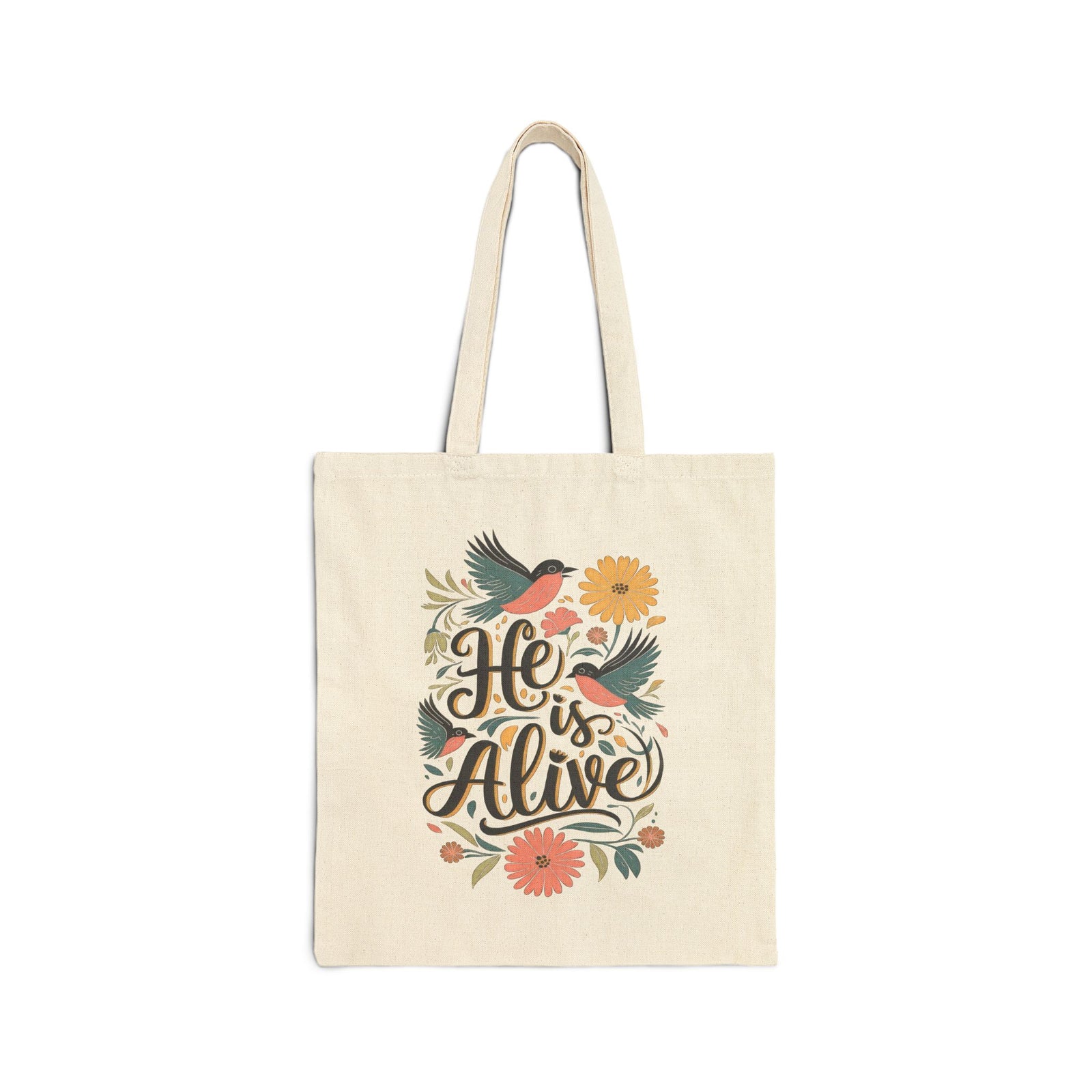 He Is Alive Floral Birds Christian Easter Cotton Canvas Shopper Tote Bag