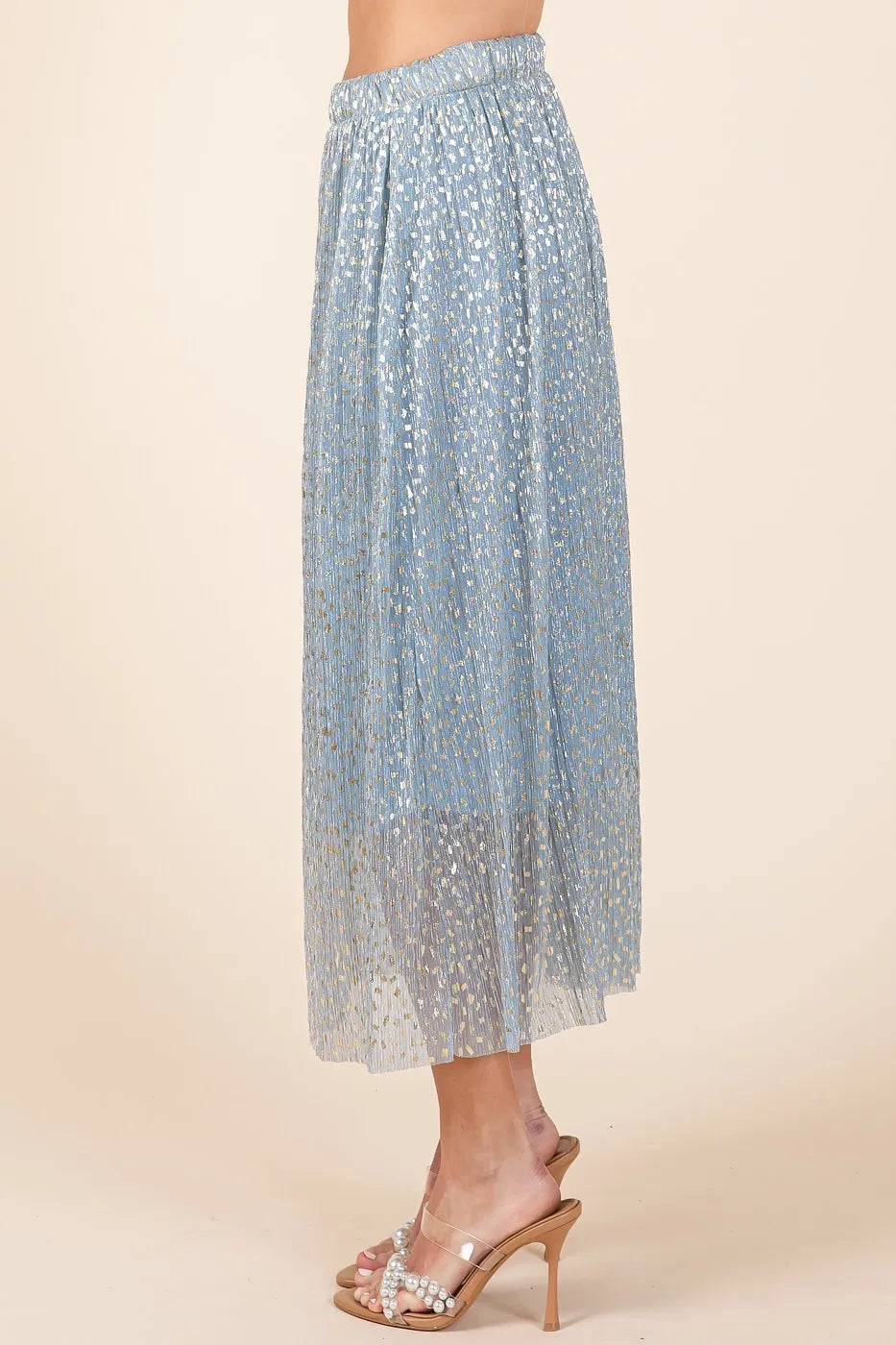 Mittoshop Metallic Glitter Speckle Print Elastic Midi Skirt - Sydney So Sweet
