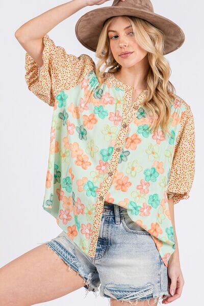 SAGE+FIG Button Down Bubble Sleeves Shirt - Sydney So Sweet