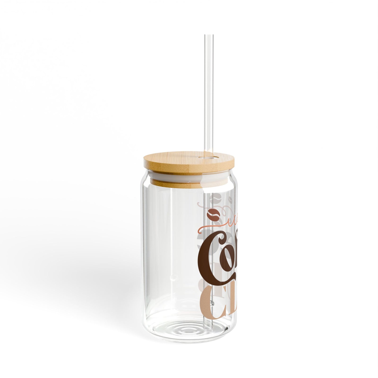 Iced Coffee Club Sipper Glass 16oz Reusable Drink Jar with Lid & Straw