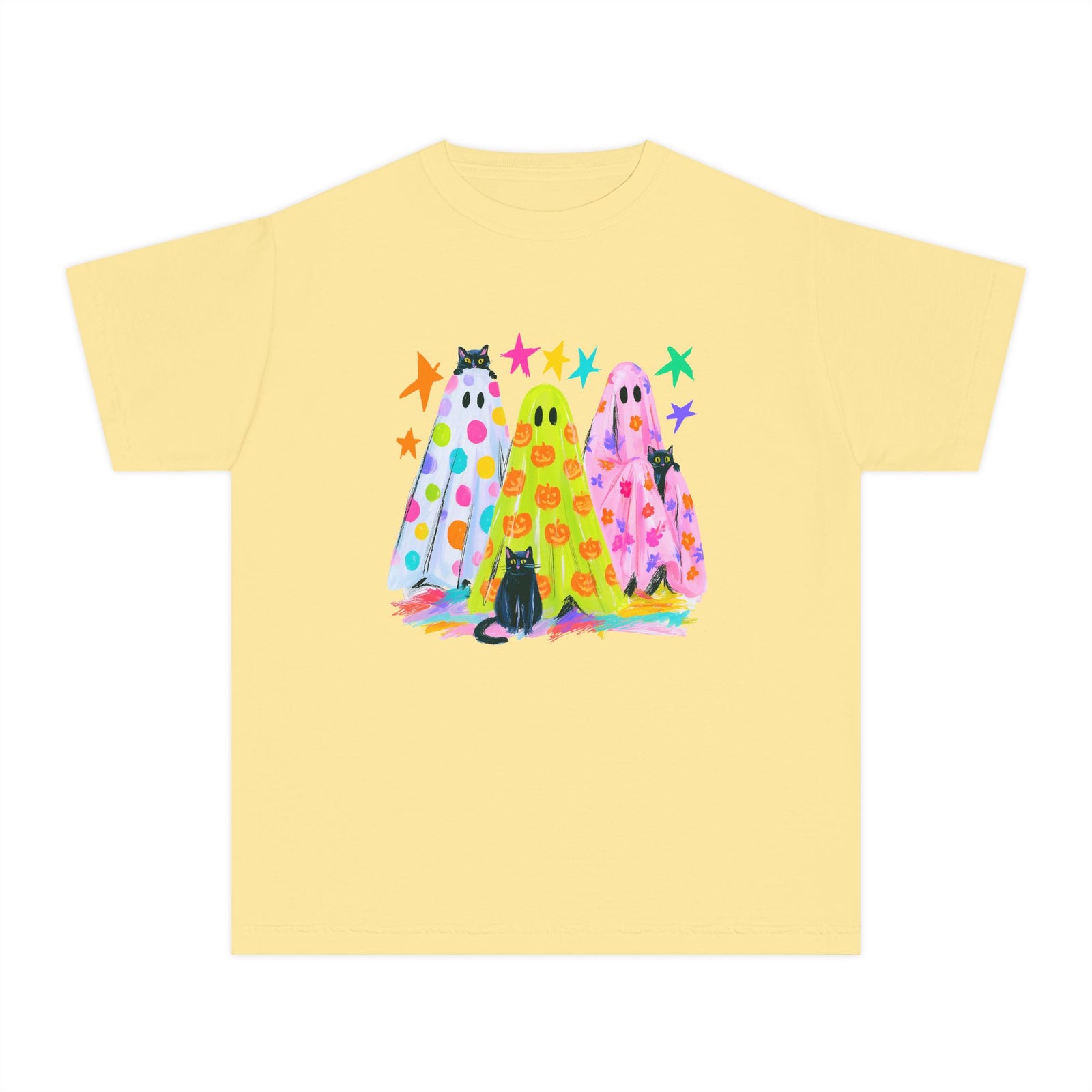 Colorful Polka Dot Halloween Ghost T-Shirt Fun Kids Graphic Tee