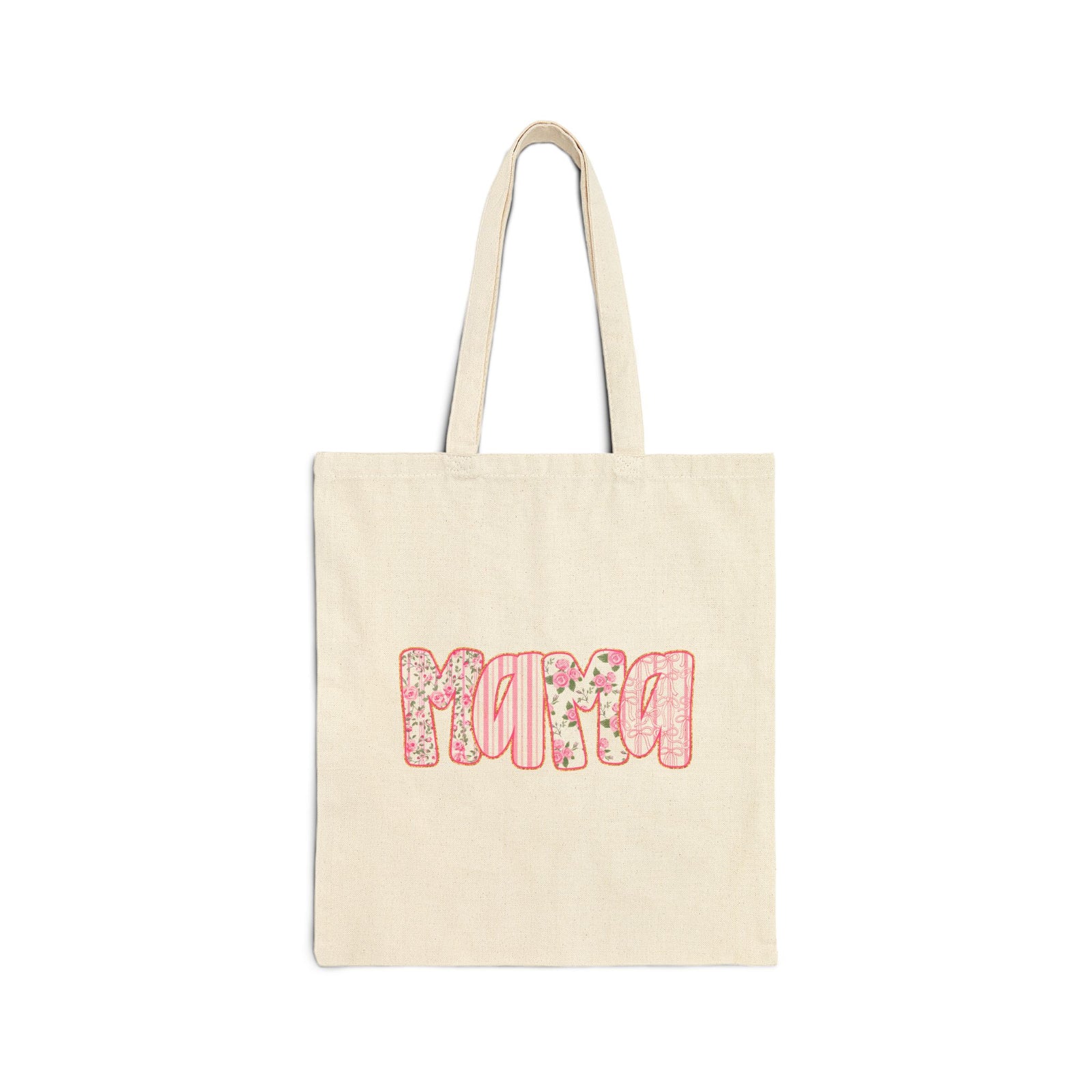 Mama Pink Floral Cotton Canvas Tote Bag