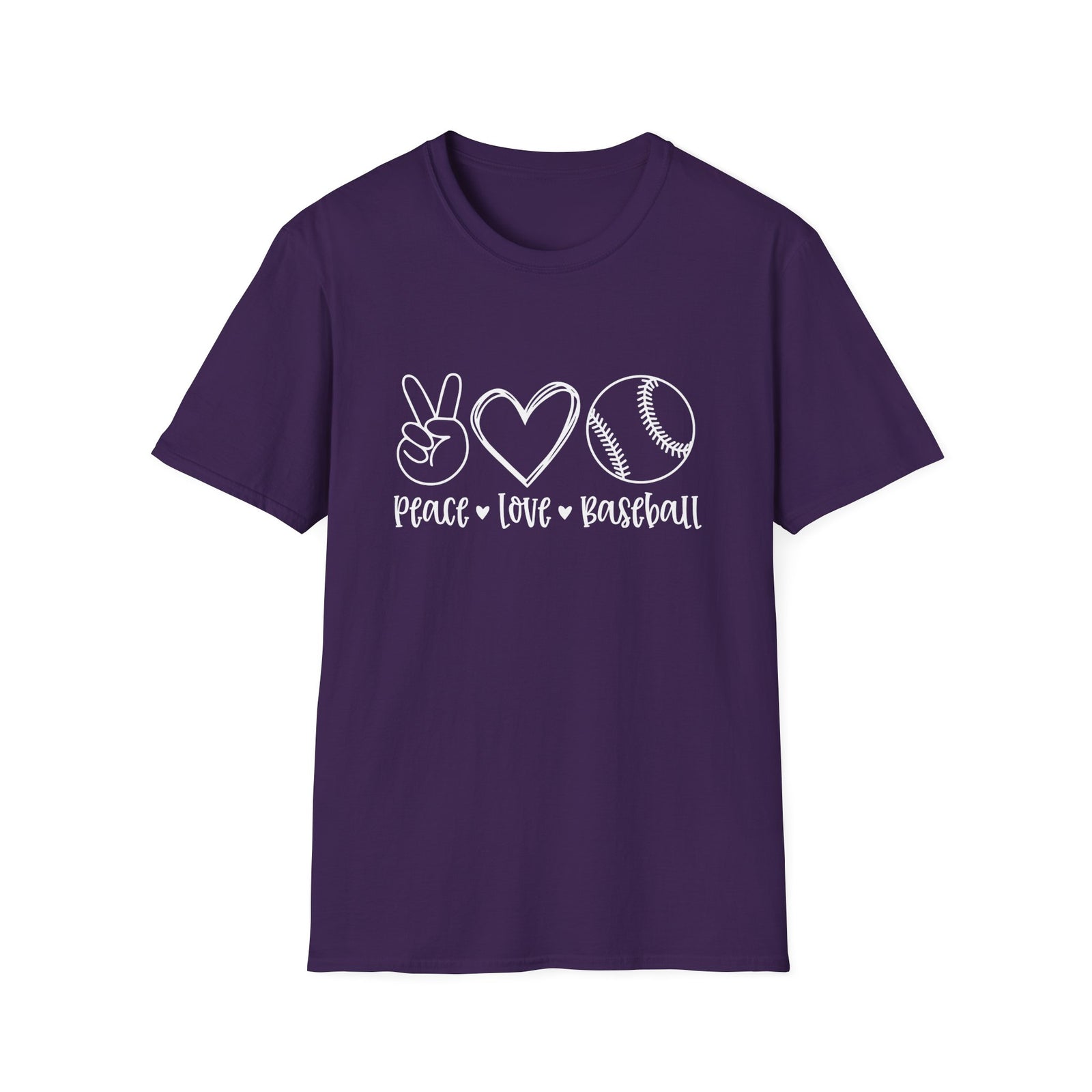 Peace Love Baseball Graphic T-Shirt Cute Sports Mom Tee (12 Team Colors)