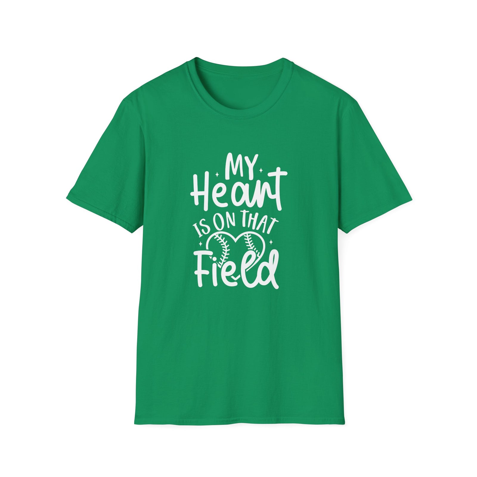 My Heart is On That Field Baseball or Softball Graphic T-Shirt Cute Sports Mom Tee (12 Team Colors)