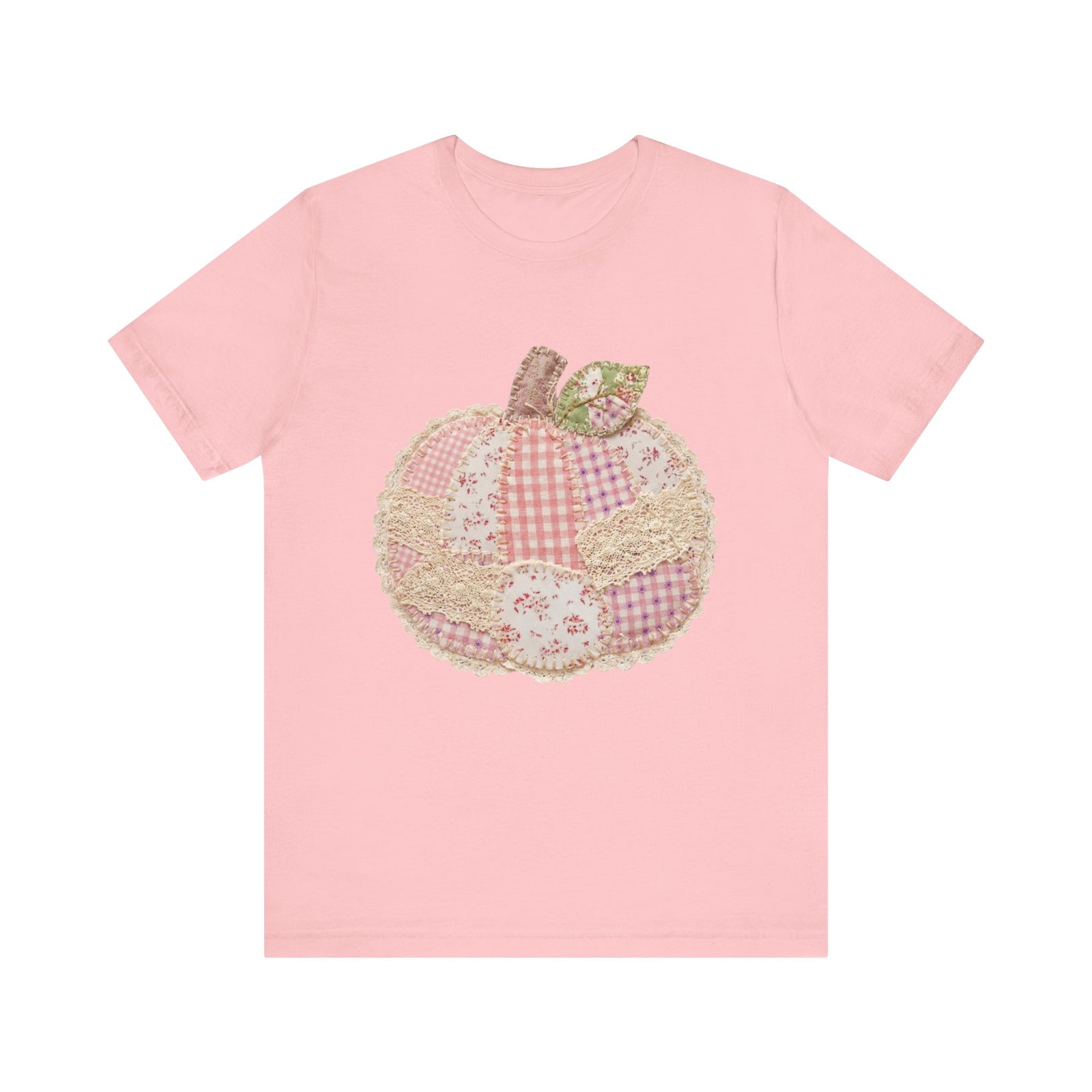 Pumpkin Patch Patchwork Tee Pink Floral Autumn Pumpkin Graphic T‑Shirt