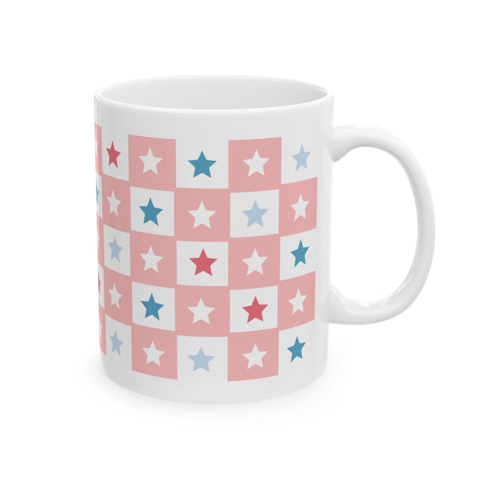 Checkered Stars Cute Ceramic Mug Coffee Cup (11oz & 15oz)