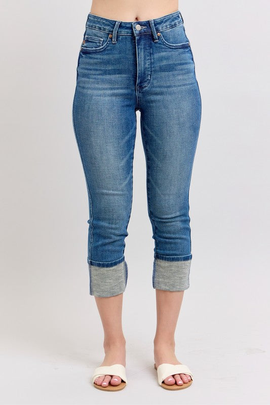 Judy Blue Full Size Skinny Cuff Capris Jeans with Pockets Plus Size - Sydney So Sweet
