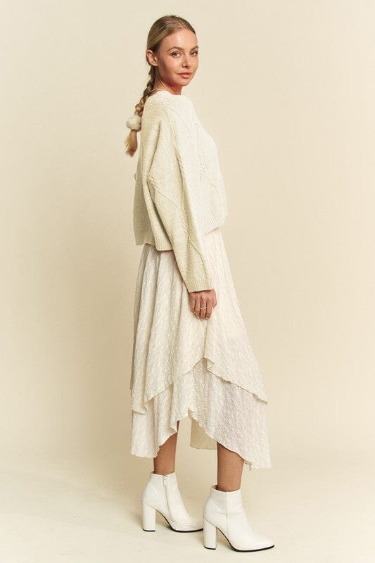 Davi & Dani Diamond Cable Pattern Drop Shoulder Sweater - Sydney So Sweet