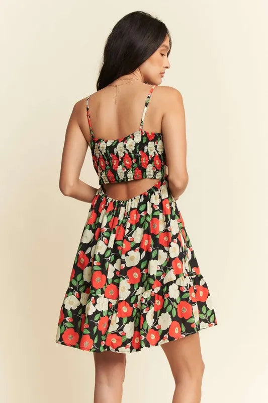 Davi & Dani Floral Scalloped Cutout Back Mini Dress - Sydney So Sweet