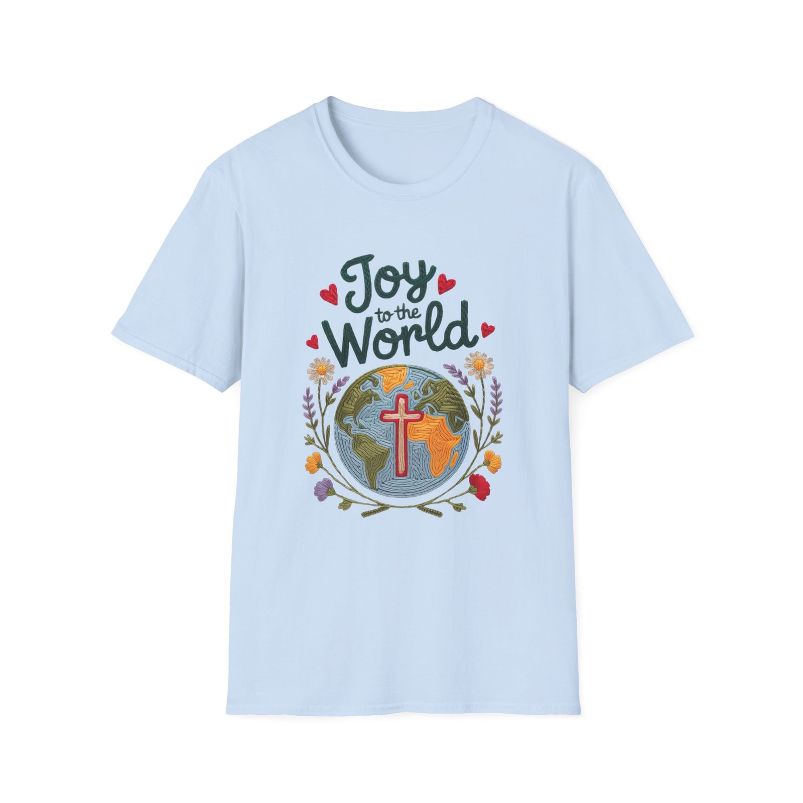 Joy to the World Christmas Tee Faux Embroidery Christian T-Shirt