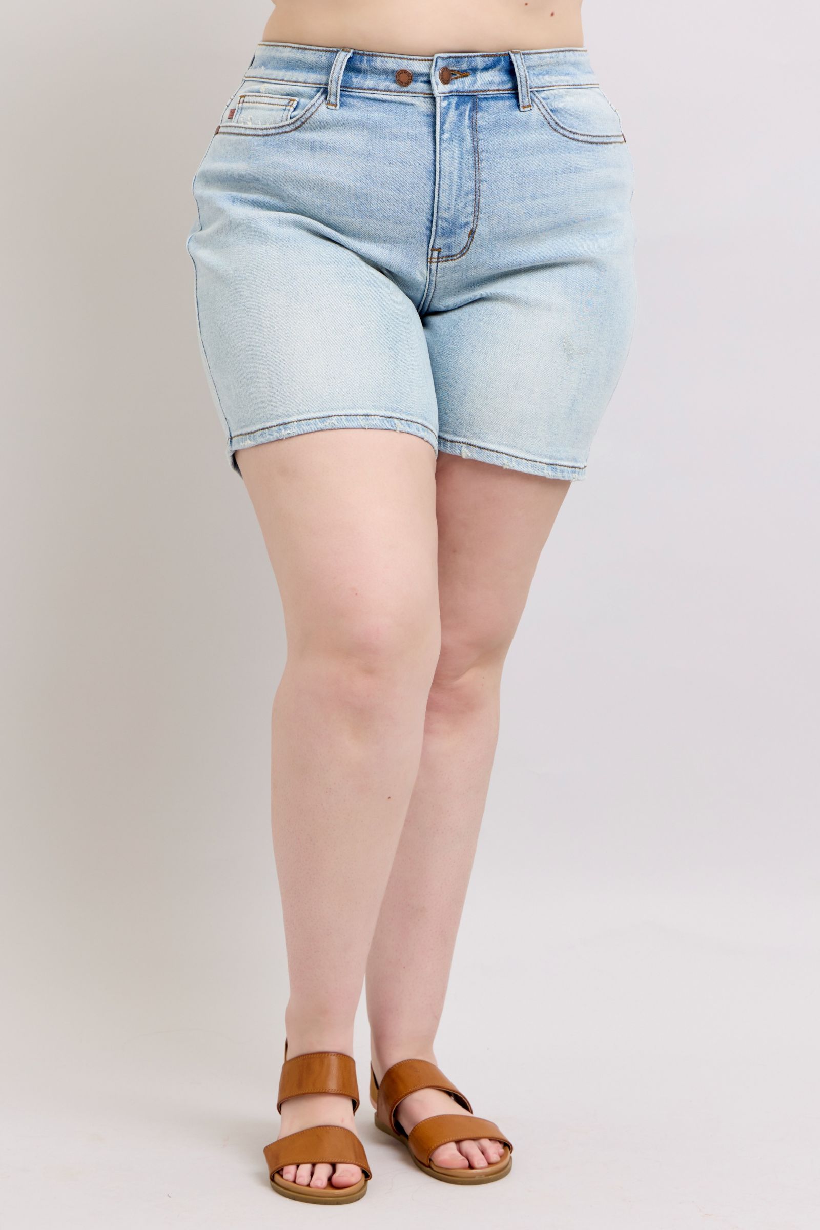 Judy Blue Full Size 2 Button Denim Shorts with Pockets Plus Size - Sydney So Sweet