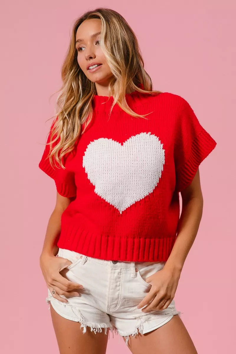 BiBi Rib Banded Heart Pattern Valentines Sweater - Sydney So Sweet