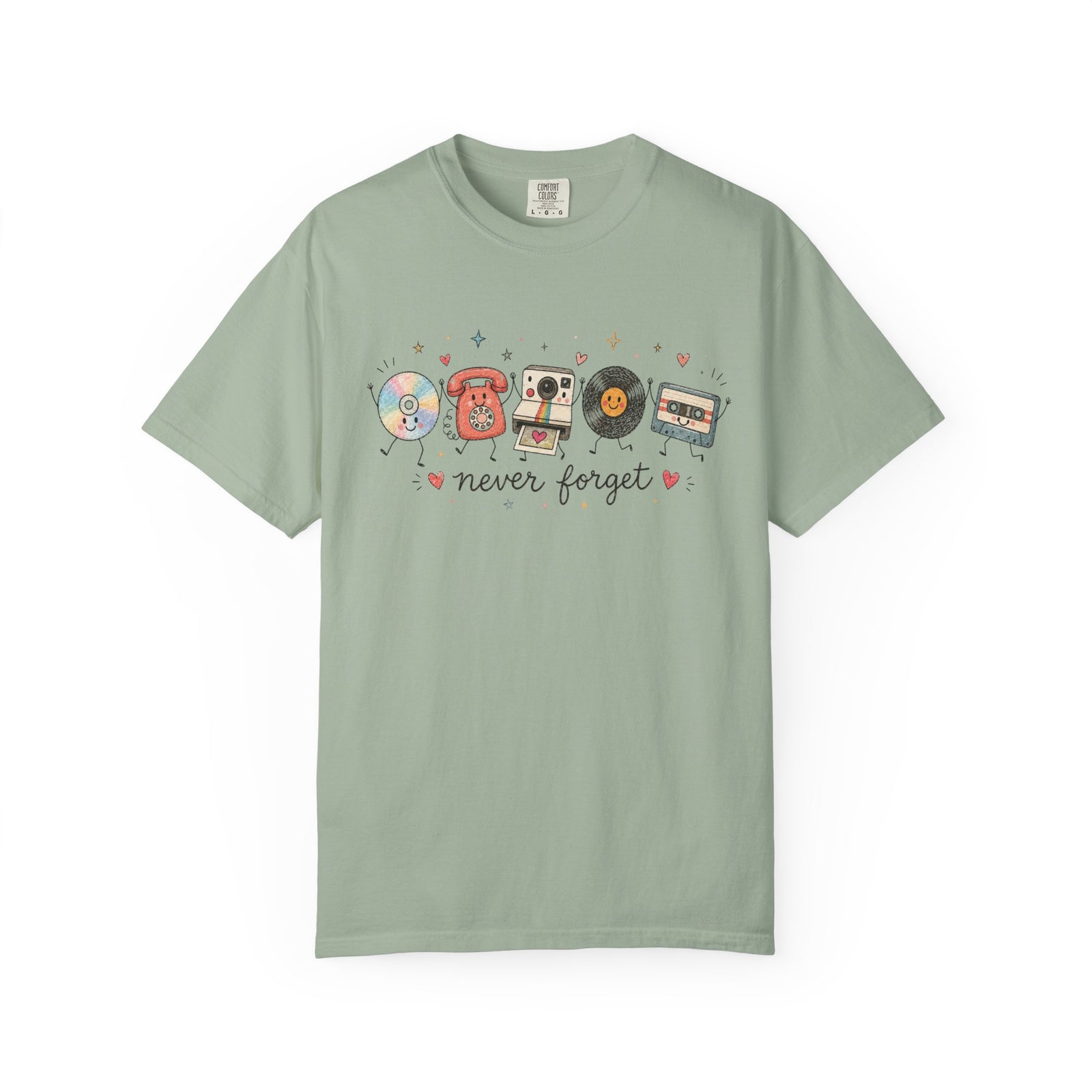 Retro Media Icons T-Shirt Nolstalgic Vintage Cassette Vinyl & Phone Tee