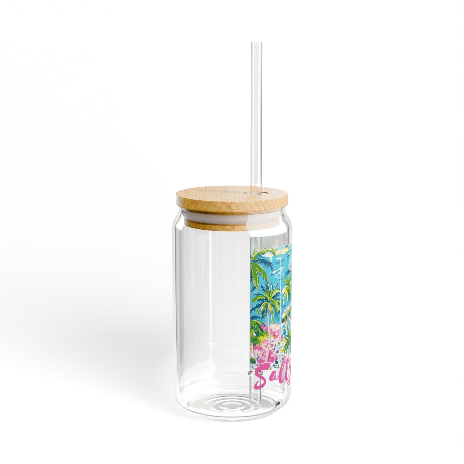 Salty Soul Tropical Beach Sipper Glass 16oz Reusable Drink Jar with Lid & Straw