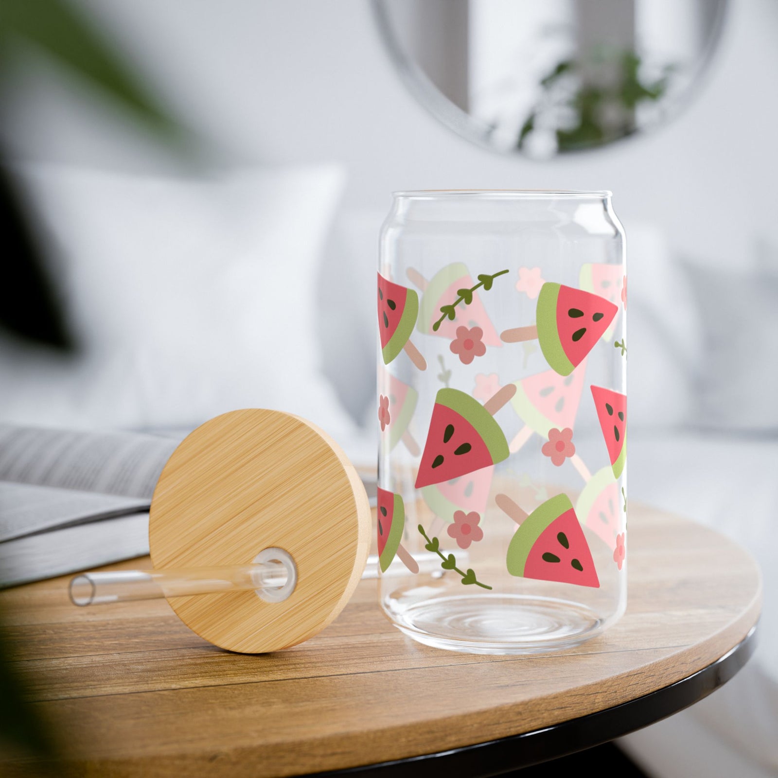 Watermelon Slice Tumbler Sipper Glass 16oz — Reusable Drink Jar with Lid & Straw