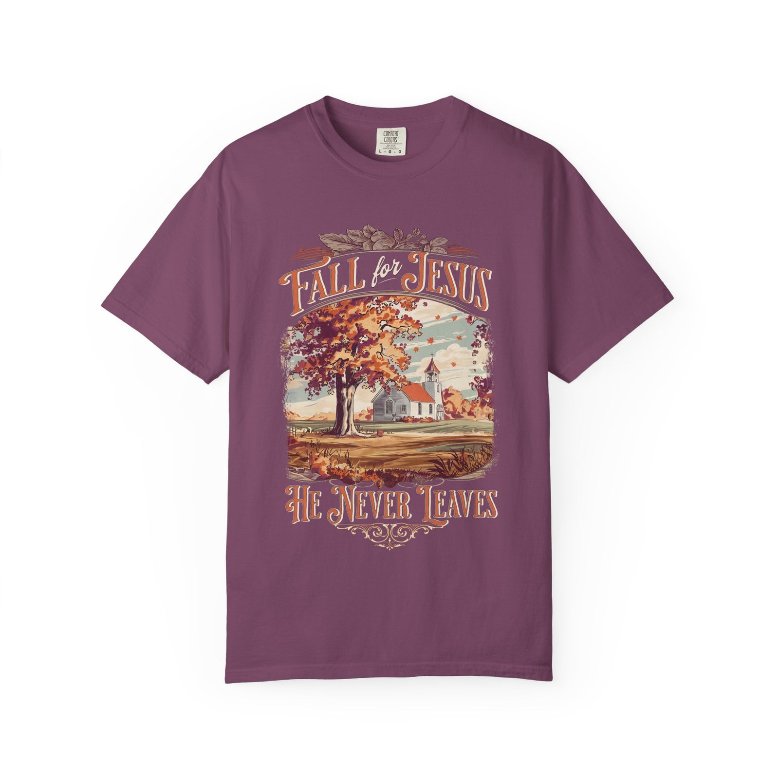 Fall For Jesus He Never Leaves Fall T-Shirt Vintage Church Christian Graphic Tee