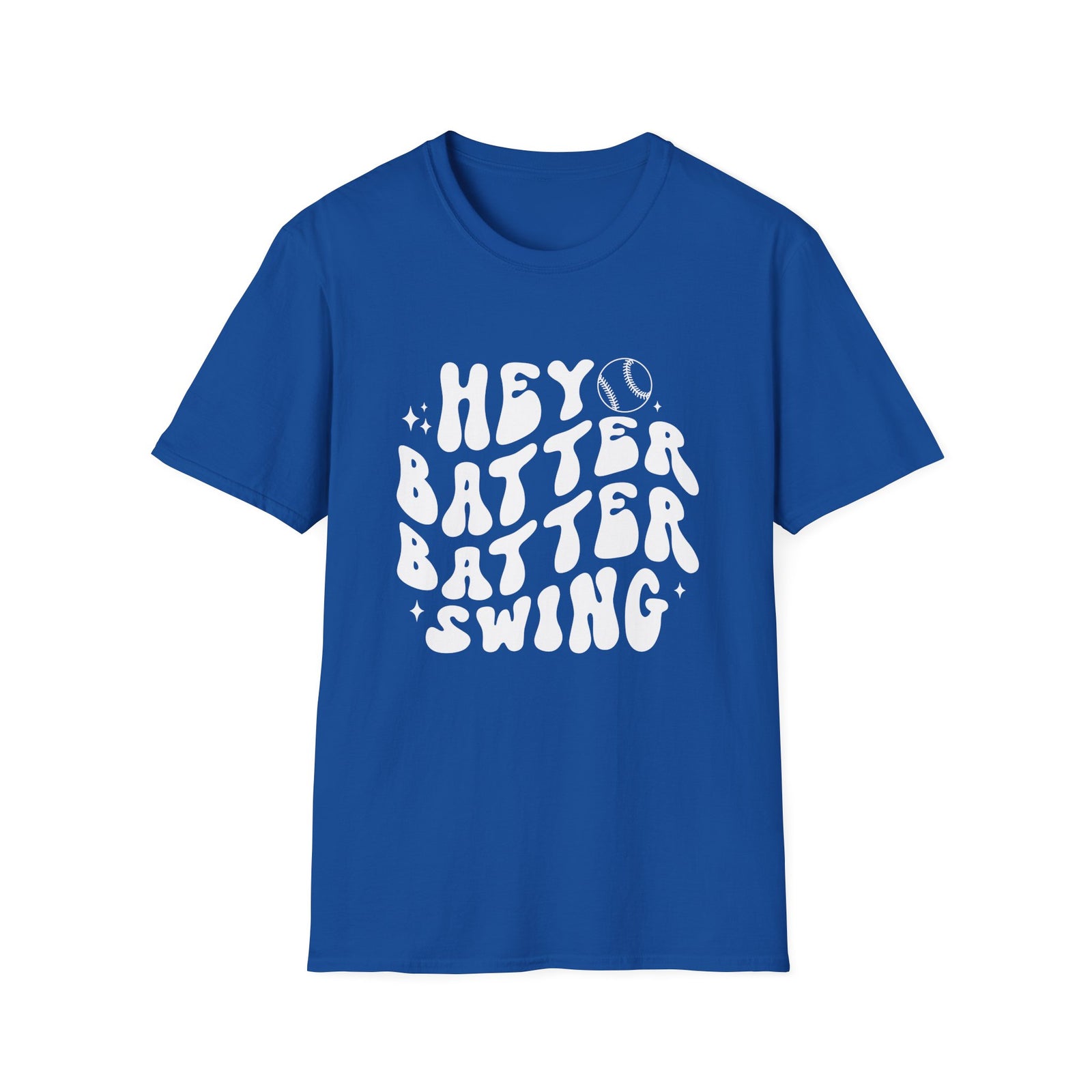 Hey Batter Batter Swing Baseball or Softball Retro Font Graphic T-Shirt Sports Tee (12 Team Colors)