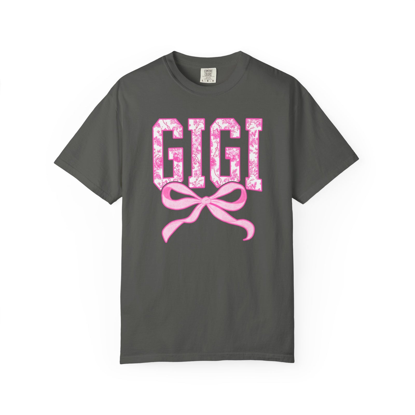 Gigi Coquette Pink Toile Bow T-Shirt Cute Grandmother Graphic Tee