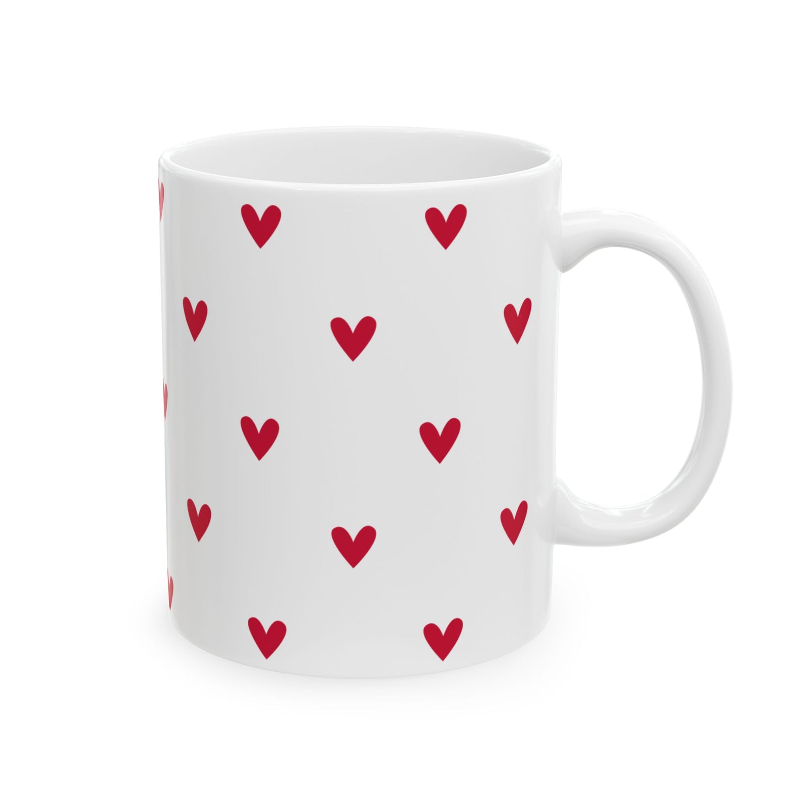 Red Heart Pattern Ceramic Mug — Cute Valentine Coffee Cup (11oz & 15oz) - Sydney So Sweet