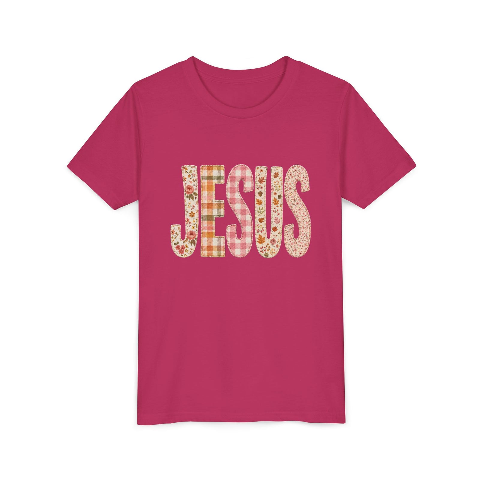 JESUS Floral Plaid Tee Kids Christian Graphic T-Shirt
