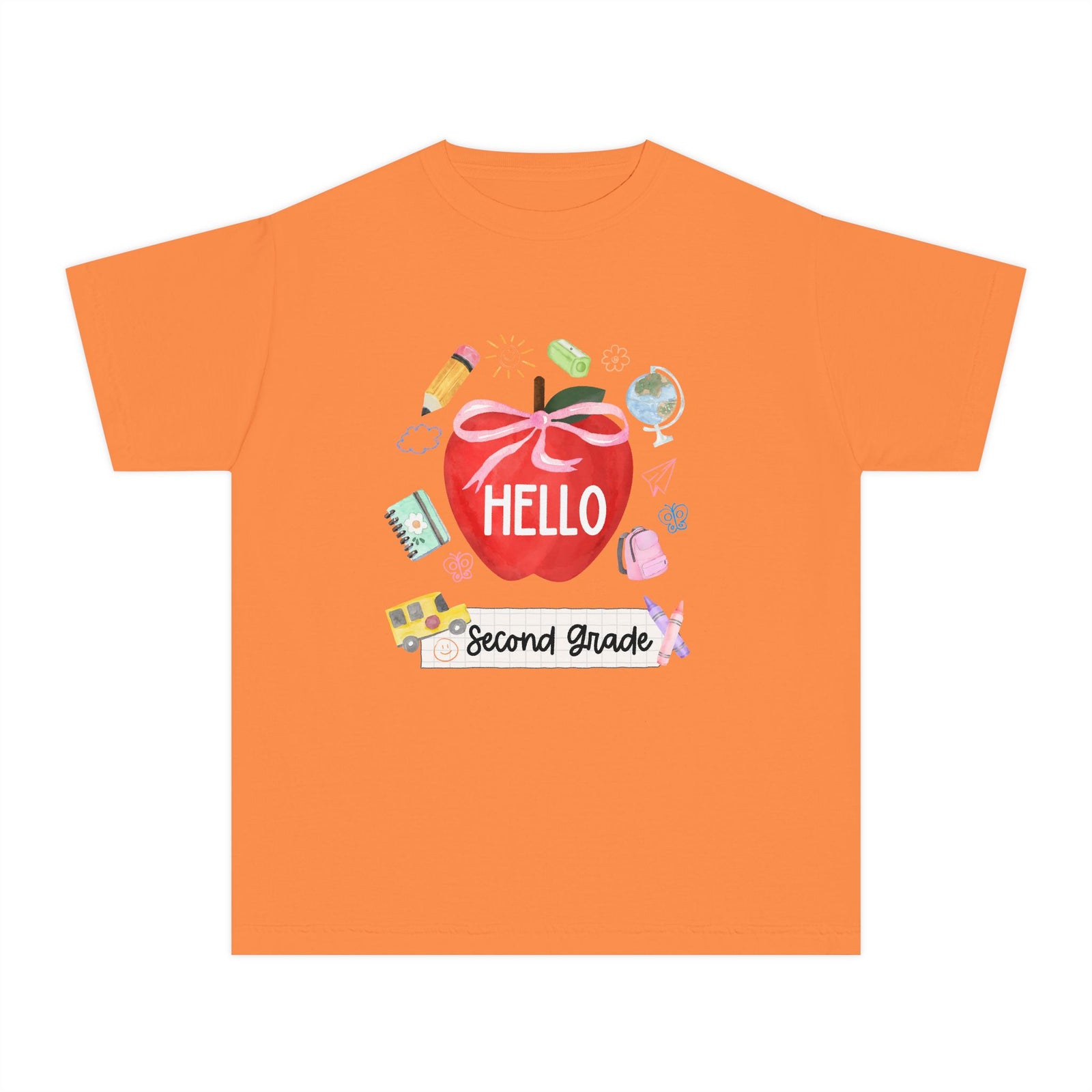 Hello Second Grade Preppy Coquette Apple Graphic Tee Back to School 2nd Grade T-Shirt