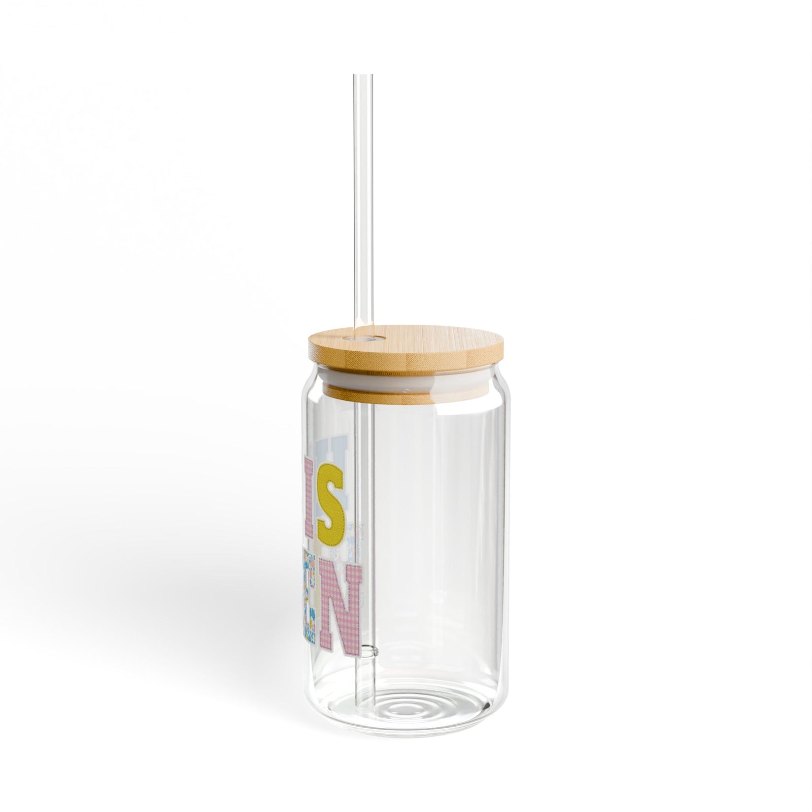 He Is Risen Easter Floral Patchwork Christian Sipper Glass 16oz Reusable Drink Jar with Lid & Straw
