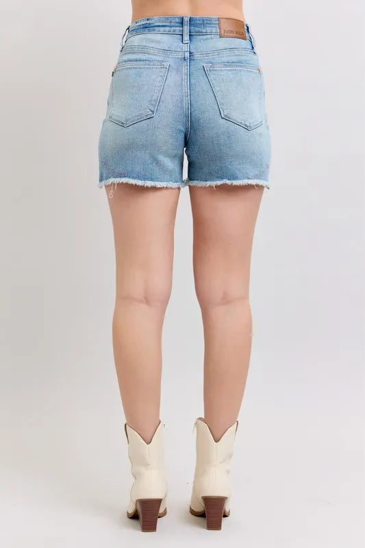Judy Blue High Waist Western Embroidery Detail Cut Off Denim Shorts - Sydney So Sweet