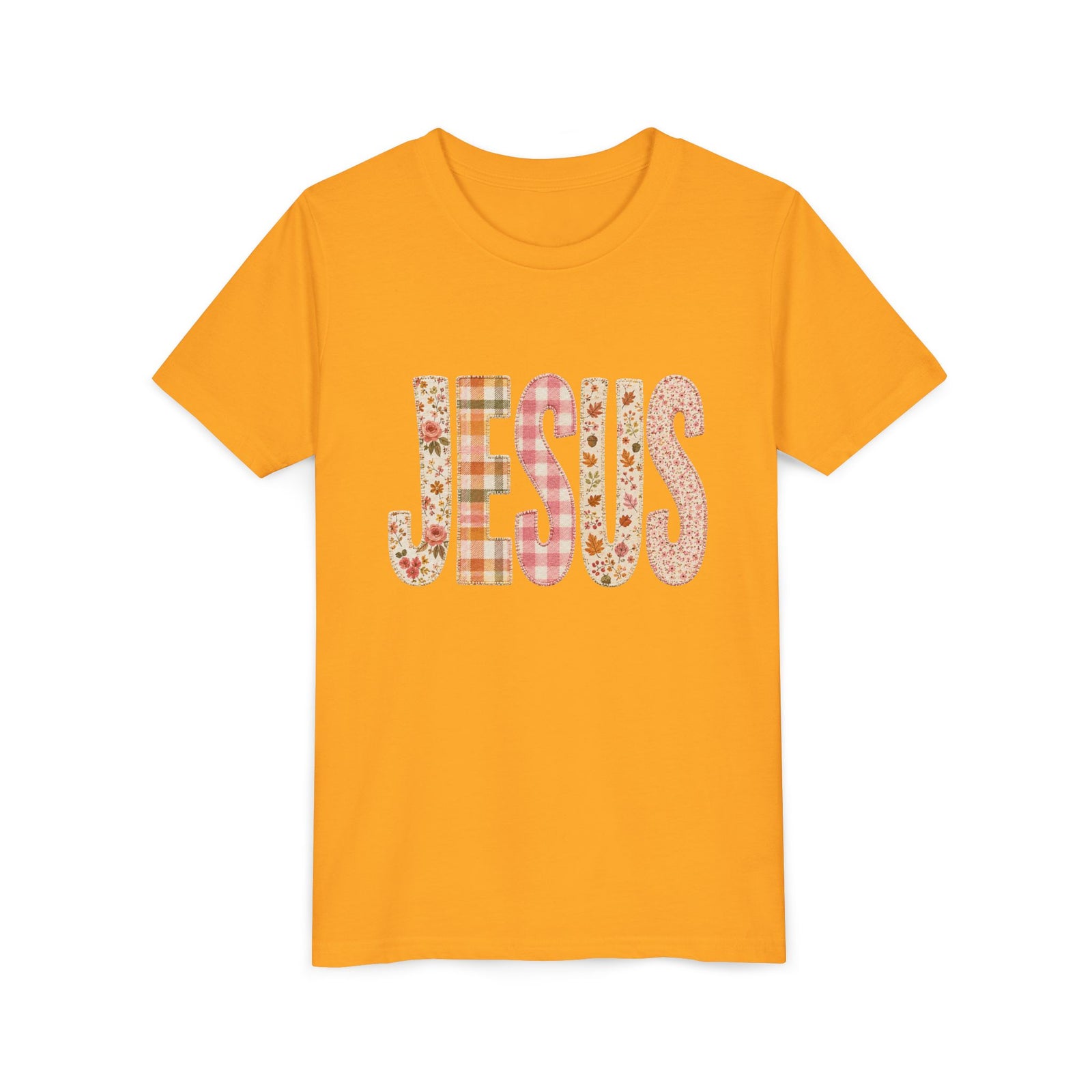 JESUS Floral Plaid Tee Kids Christian Graphic T-Shirt
