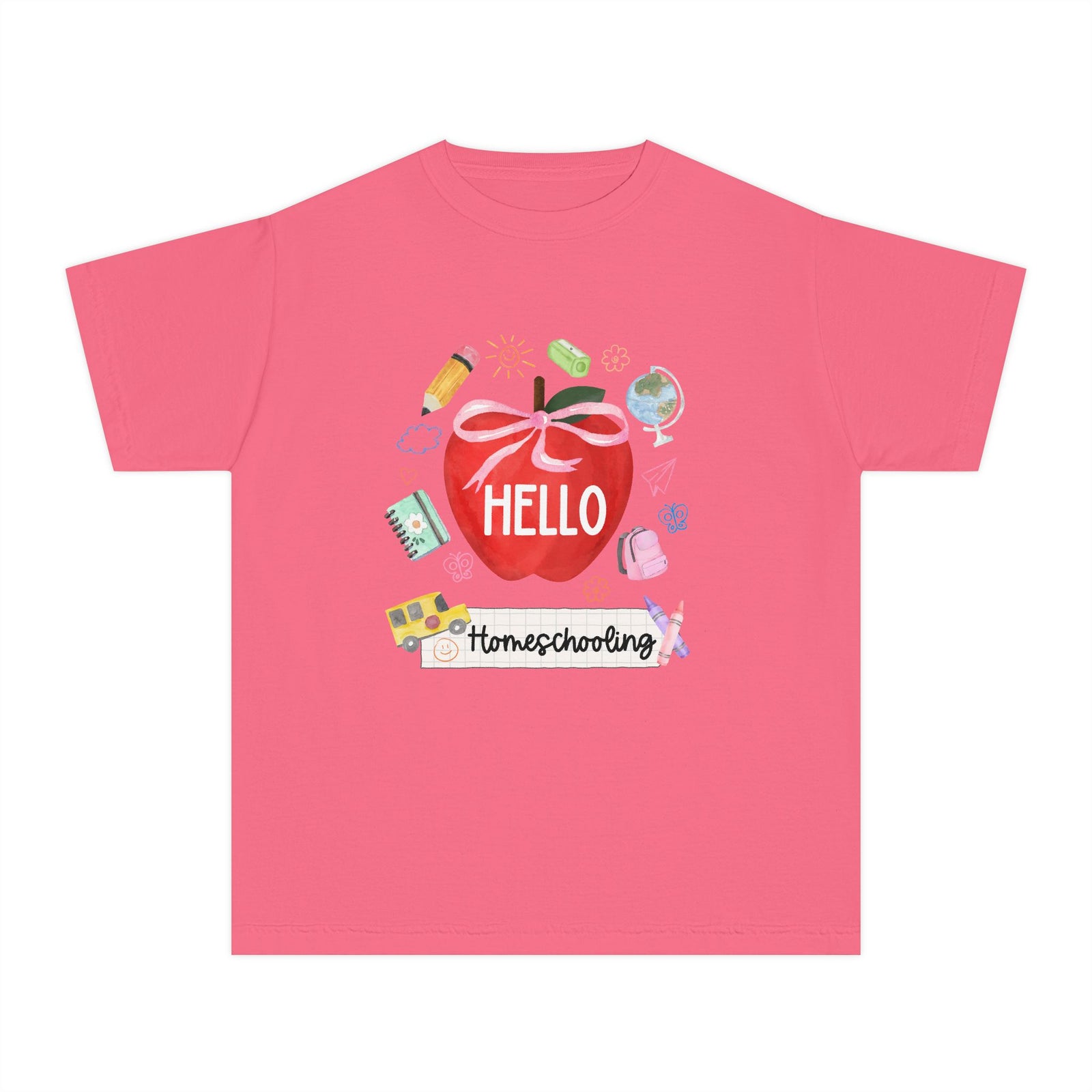 Hello Homeschooling Preppy Coquette Apple Graphic Tee Back to School Homeschool Grade T-Shirt