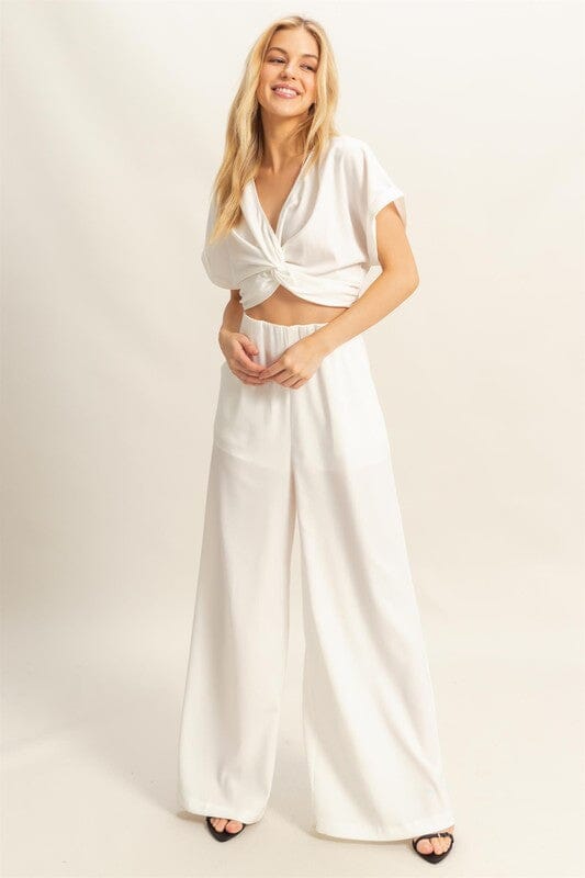 HYFVE Twisted Front Short Sleeve Top and Wide Leg Pants Set - Sydney So Sweet