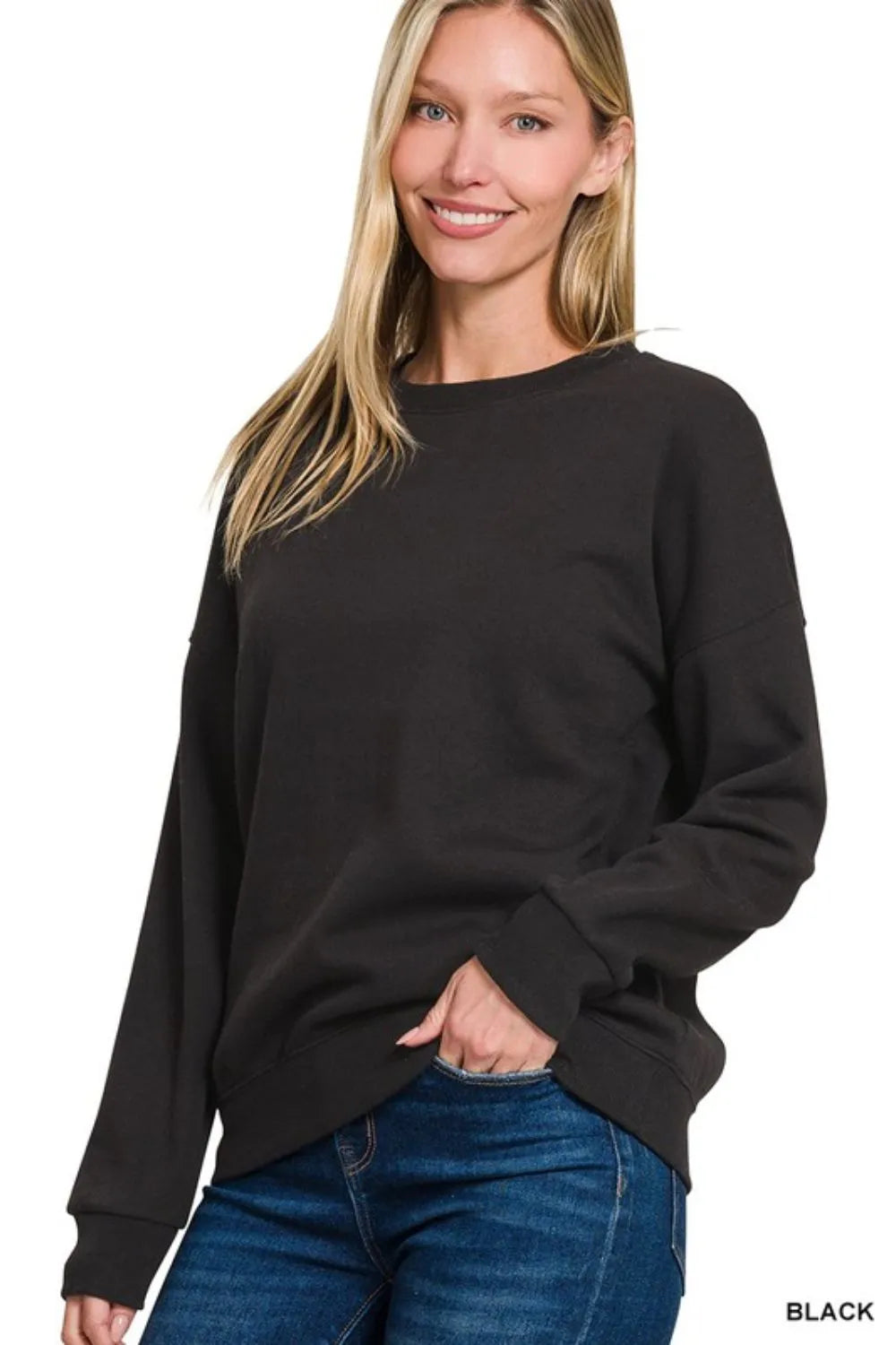 Zenana Full Size Fleece Drop Shoulder Sweatshirt Plus Size - Sydney So Sweet