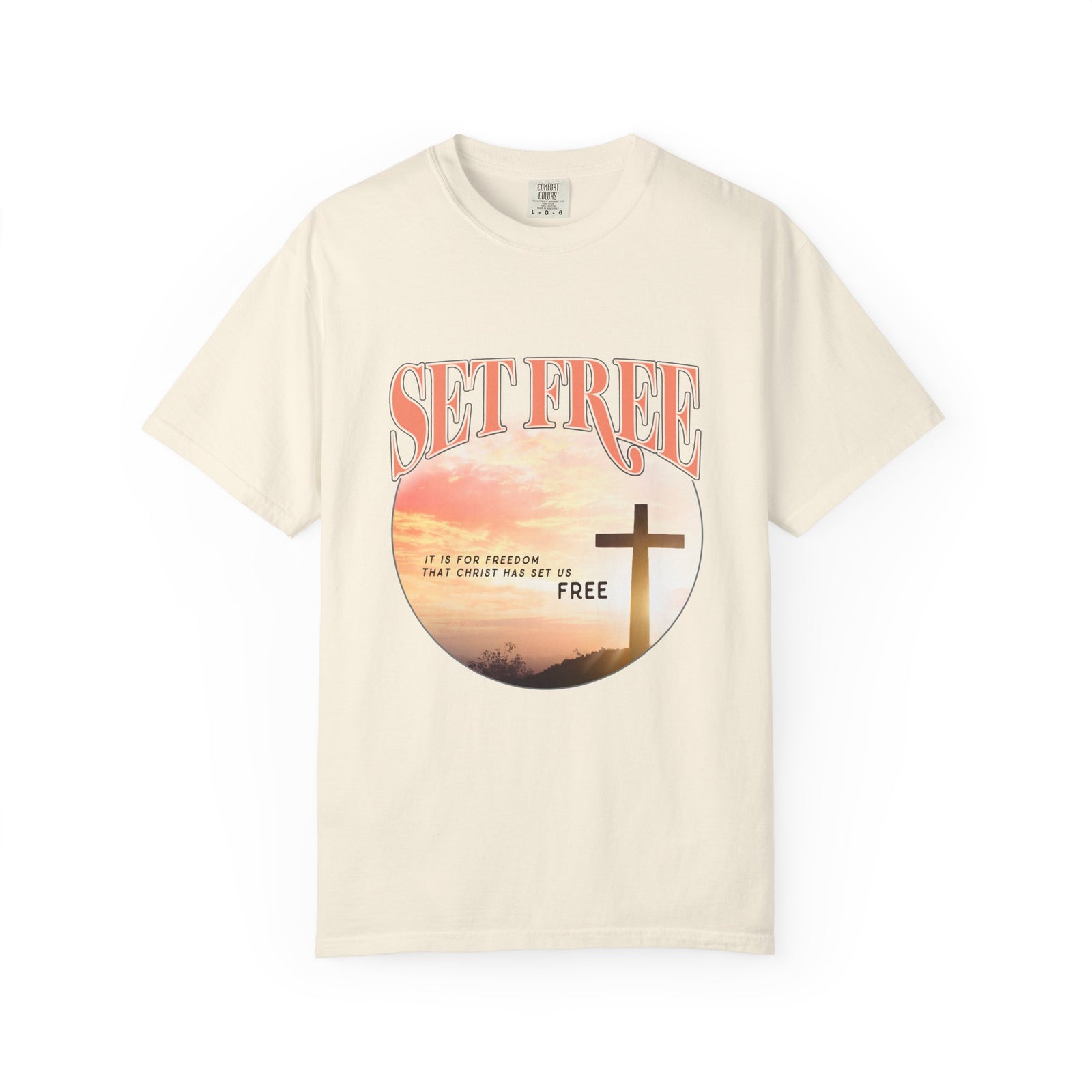 Set Free by Christ Christian T-Shirt Sunset Cross Faith Tee